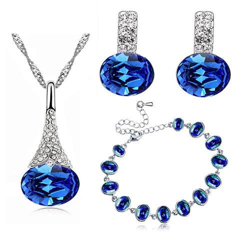 Klaritta Elegant Royal Dark Blue Jewellery Set Earrings Bracelet Necklace Pendant S838 Blue