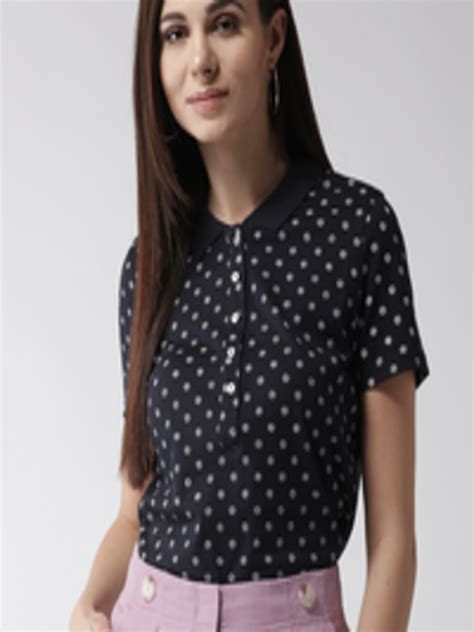 Buy Marks Spencer Women Navy Blue White Printed Polo Collar T Shirt