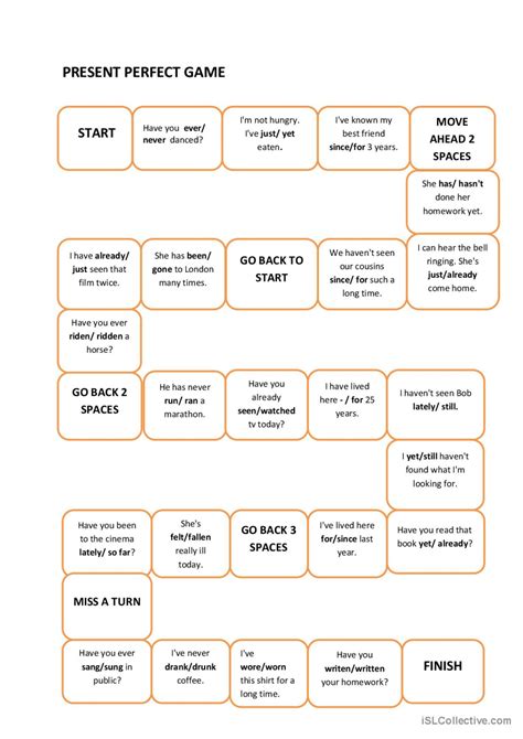 Present Perfect Game English Esl Worksheets Pdf And Doc