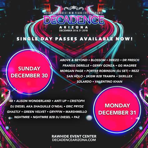 Decadence Az Daily Lineups Aves