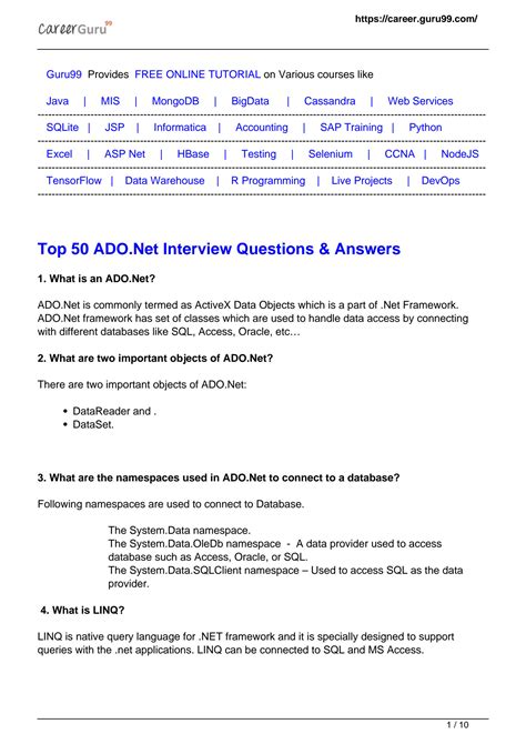 SOLUTION Top 50 Ado Net Questions Studypool