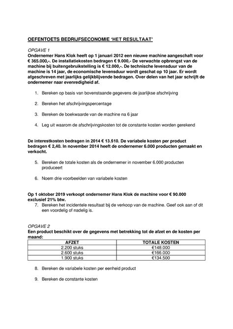 Oefentoets Bedrijfseconomie Het Resultaat Oefentoets Bedrijfseconomie