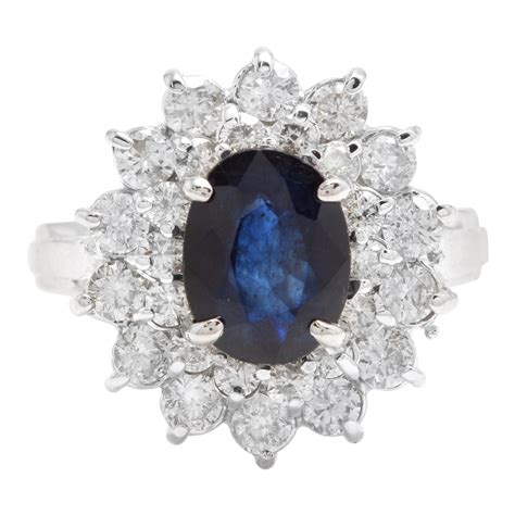 Carats Natural Blue Sapphire And Diamond K Solid White Gold Ring