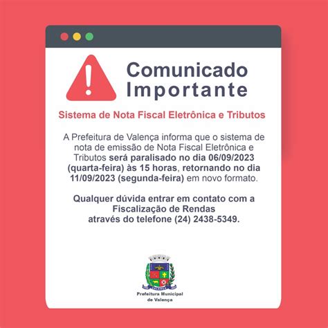 Aviso Paralisação do sistema de Nota Fiscal Eletrônica e Tributos