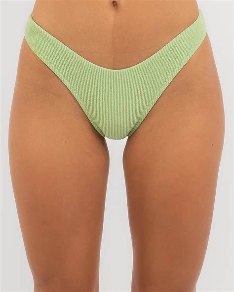 Shop Rhythm Isla Rib High Cut Bikini Bottom In Aloe Fast Shipping