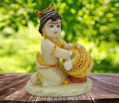 Buy White Hand Painted Lord Krishna Idol Makhan Chor God Figurines At