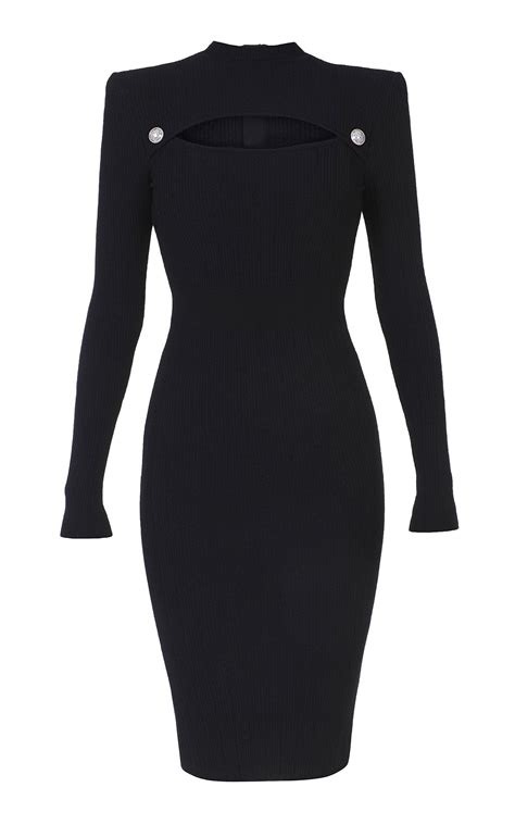 Long Sleeve Cutout Knit Mock Neck Midi Dress By Balmain For Preorder On