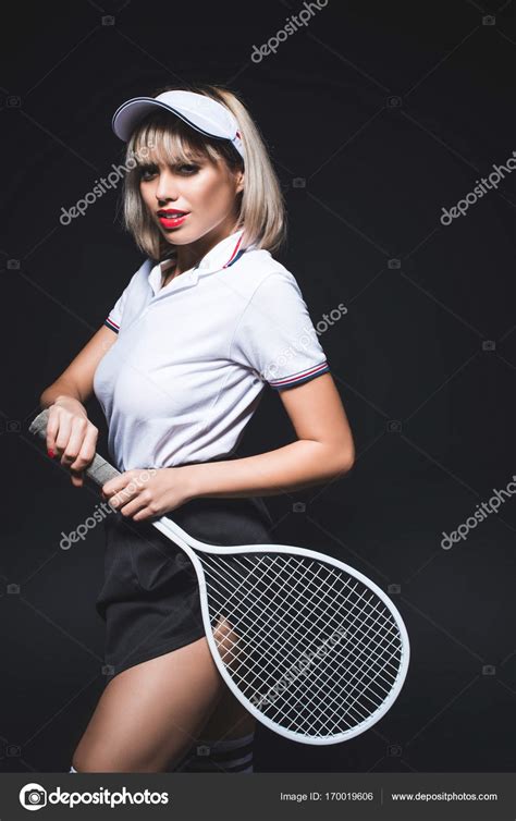 Beautiful Woman With Tennis Racket Stock Photo Y Boychenko