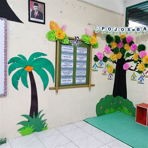 hiasan dinding kelas pohon palem jumbo pojok baca sekolah paud tk sd
