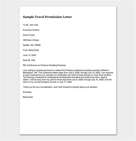 Sample Permission Letter To Travel