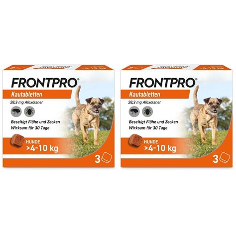 FRONTPRO Kautablette gegen Zecken und Flöhe für Hunde 4 10kg 2x3 St