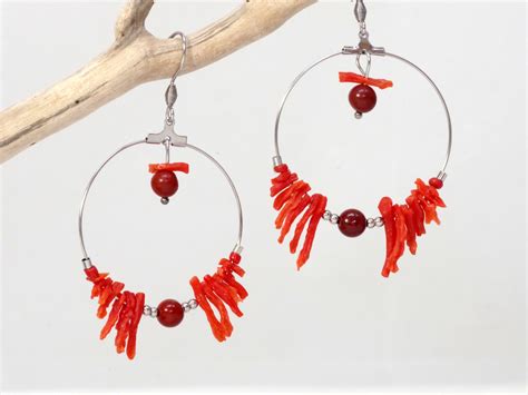 Boucles D Oreilles Coraline Branches De Corail Ancien Haliotis Cr Ations