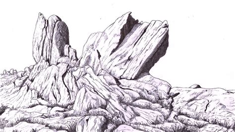 How To Draw Rocks And Small Grasses Step By Step Drawing Rocks