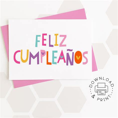 Feliz Cumpleaños Happy Birthday Printable Card Spanish Card