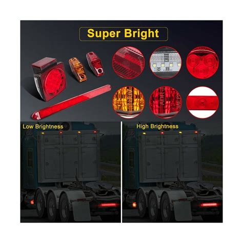 LIMICAR LED Trailer Lights Kit 12V Waterproof Square Stop Turn Tail