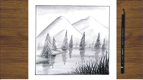 Dibujar un Paisaje con Lago Montañas y Pinos Dibujo Draw a landscape ...