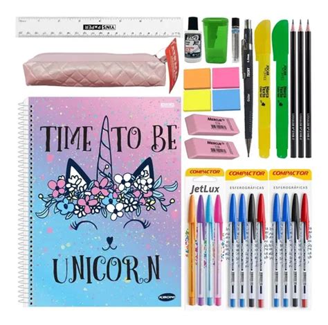 Kit Material Escolar Feminino Universitário Básico Completo Frete grátis