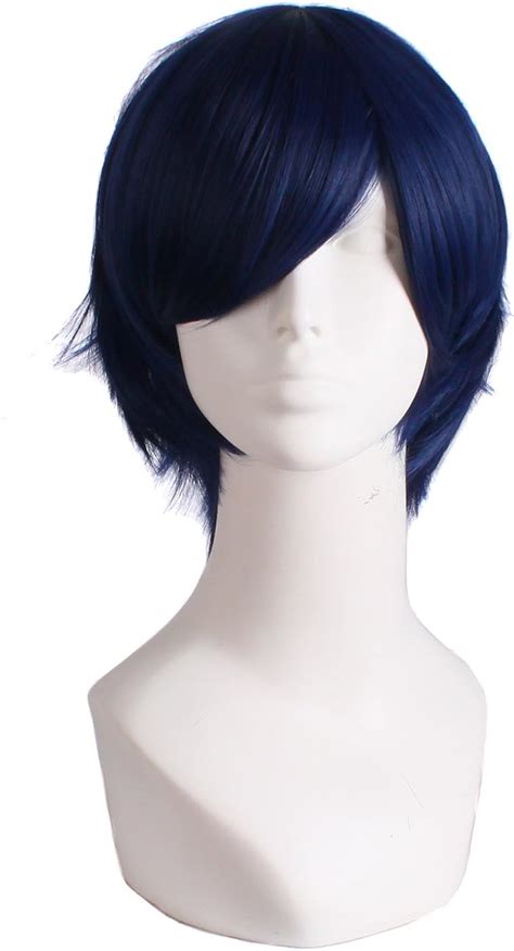 Mapofbeauty Mens Short Straight Wig Cosplay Costume Wig Midnight Blue Clothing