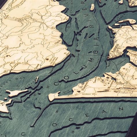 Columbia River Mouth Wooden Map Art | Topographic 3D Chart