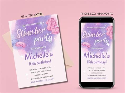 Editable Slumber Party Birthday Invitation Sleepover Party Etsy