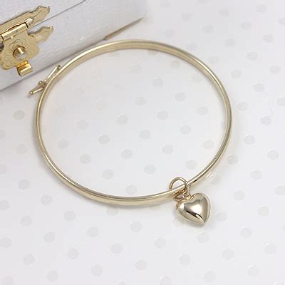 14kt Gold Dangle Heart Bangle Bracelets with free moving 14kt gold heart, children's bangle bracelet