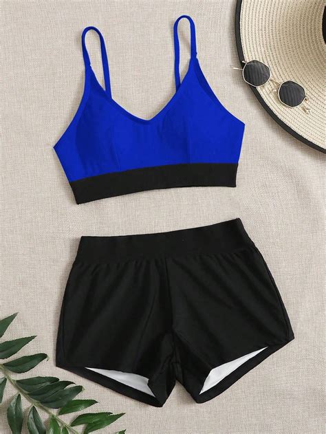 Shein Swim Sprty Color Block Shorts Bikini Swimsuit Shein Usa