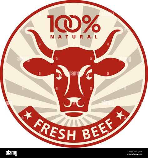 Label With A Cow Head Concept For Farm Market And Butcher Shop Stock