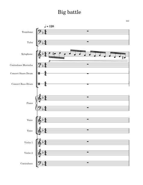 Battle Theme Sheet Music For Piano Trombone Tuba Vocals And More Instruments Mixed Ensemble