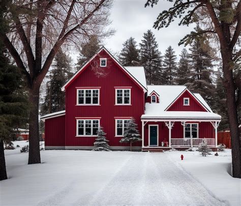 Premium Photo Red House In The Snow