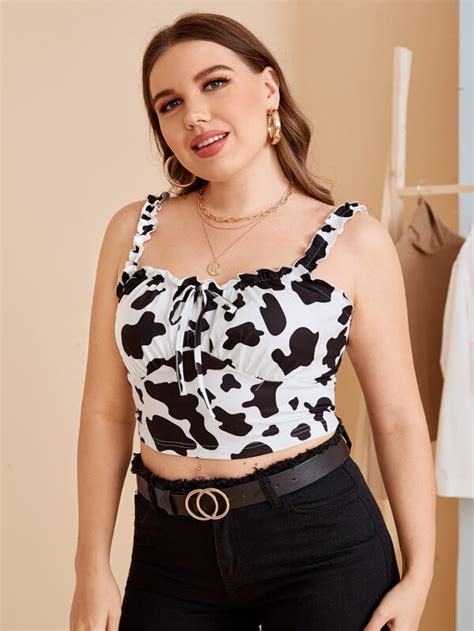 Shein Plus Cow Print Ruched Bust Knot Front Top Shein Usa