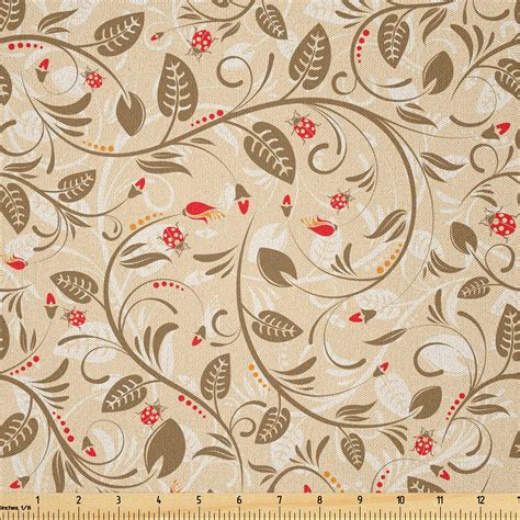 Ambesonne Floral Fabric By The Yard Microfiber Abstract Tender Stems