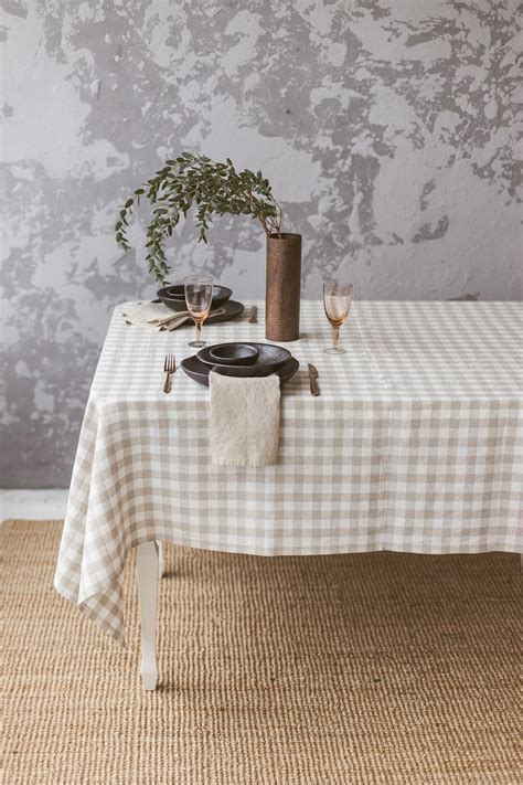 Linen Tablecloth Many Colors Natural Checkered Linen Etsy