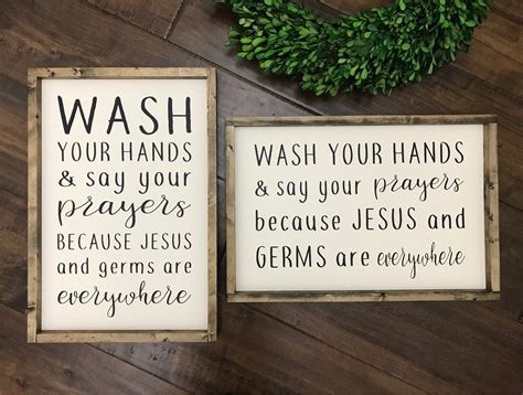 Jesus And Germs Sign Wash Your Hands Say Your Prayers Wood Sign