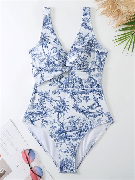 Beranmey Womens Retro Floral Printed One Piece Swimsuit With High