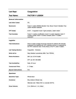 Fillable Online Factor V Leiden Mutation And PT 20210 Mutation Lab