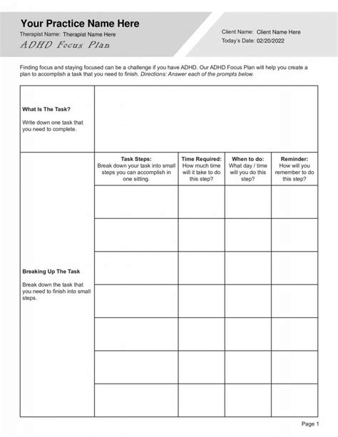 Adhd Focus Plan Worksheet Editable Fillable Printable Pdf