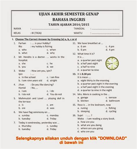 Soal Uas Bahasa Inggris Kelas 3 Semester 1 Homecare24