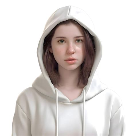 Renderización en 3d de una mujer joven con capucha blanca aislada sobre