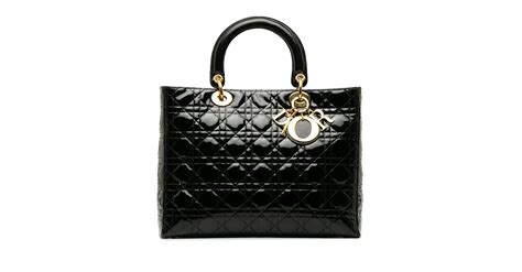 Grand sac à main verni Cannage Lady Dior noir Dior Cuir ref 1192904