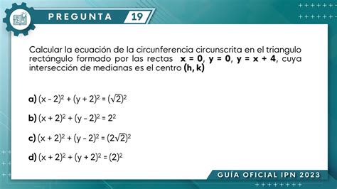 Guía IPN Geometría analítica Pregunta No 19 Conocimientos