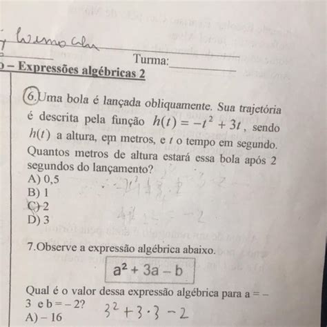 Uma bola é lançada obliquamente Sua trajetória é descrita pela função h