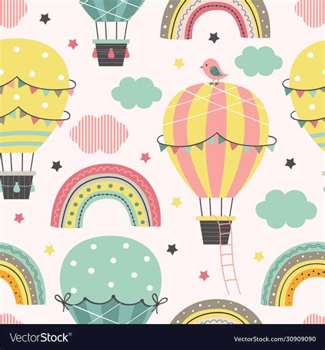 Seamless Pattern With Hot Air Balloon Royalty Free Vector
