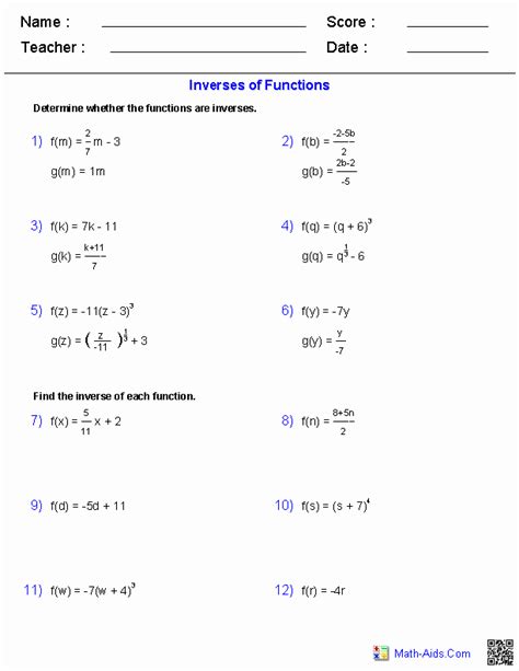 Composition Of Function Worksheets