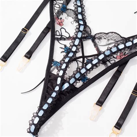 New Embroidered Garter Belt Steel Ring Three Piece Set For Women S Fun Lingerie Shaping