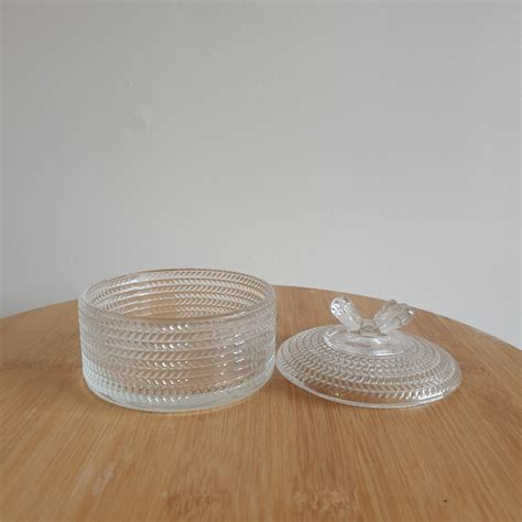 Vintage Glass Trinket Bowl With Lid Butterfly Trinket Box Etsy