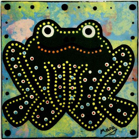 Tile With Toad On Green And Turquoise Blue MANA POTTERY