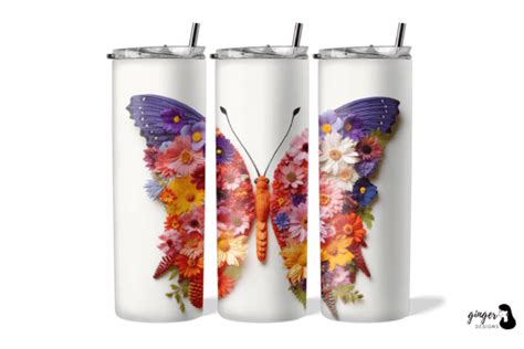 3d Flower In Butterfly Tumbler Graphic By Gingerdesign · Creative Fabrica