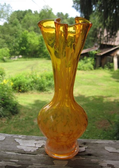 Vintage Orange Glass Hand Blown Vase