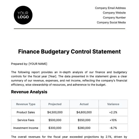 Free Finance Budget Development Management Templates Examples