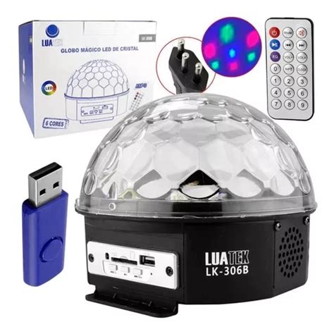 Globo Laser Bola Maluca Festa Crystal Led Pendrive 6 Cores